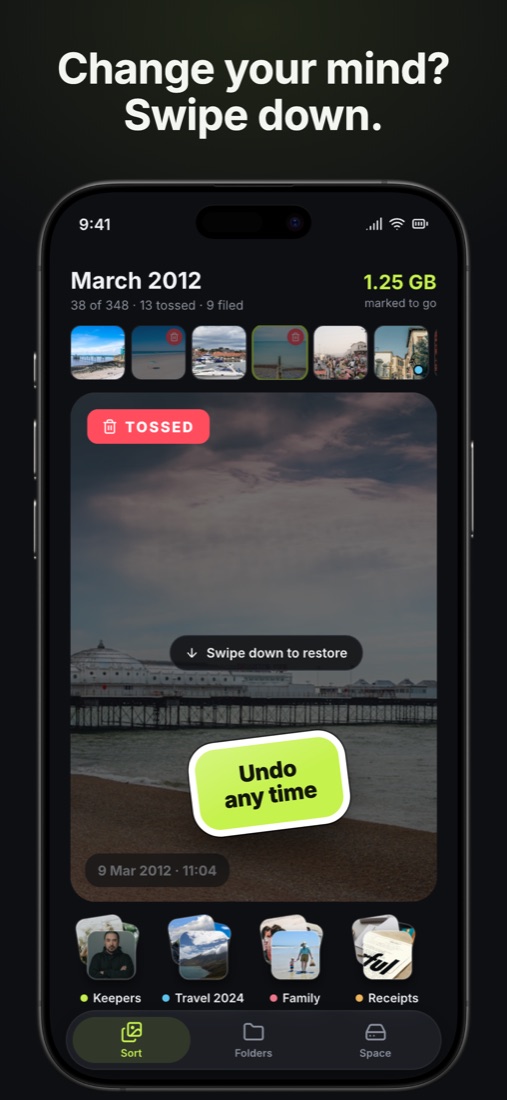 Change your mind, swipe down to restore
