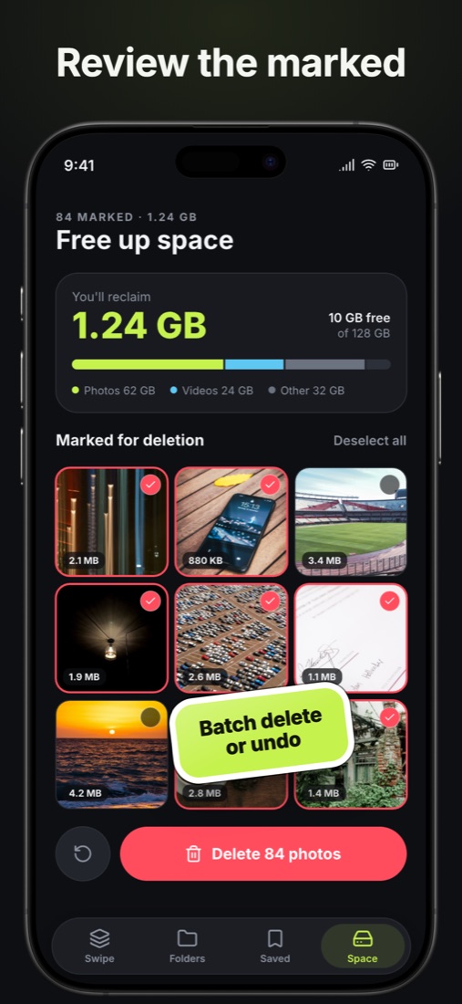 Review the marked photos before deleting
