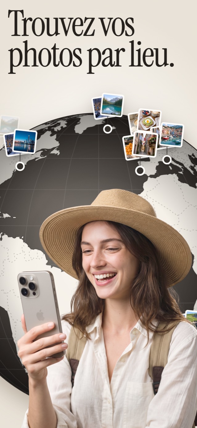Trouvez vos photos par lieu : le globe avec des épingles photo